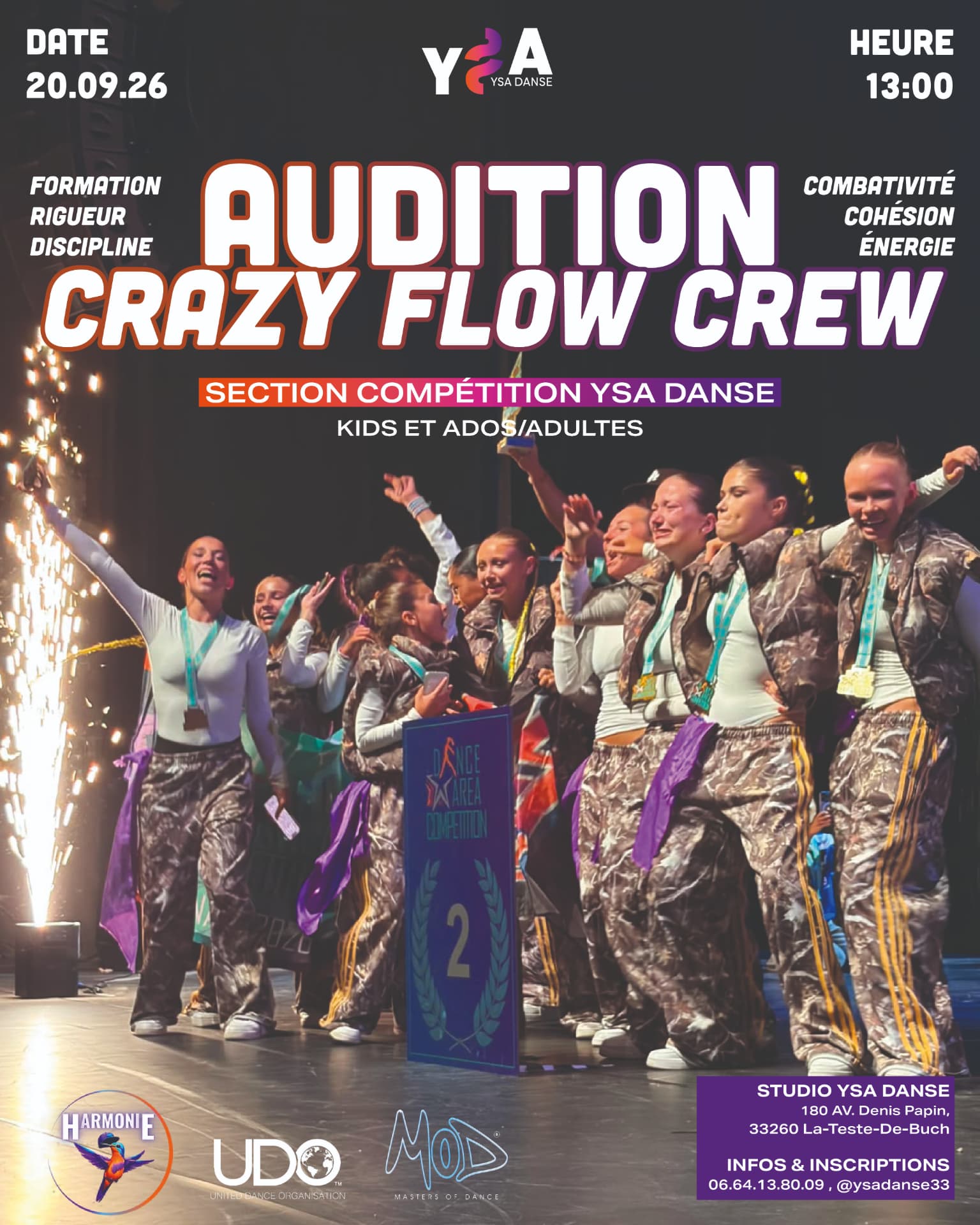Affiche de l'audition Crazy Flow le 20 septembre 2026 à 13h00 au Studio Ysa Danse